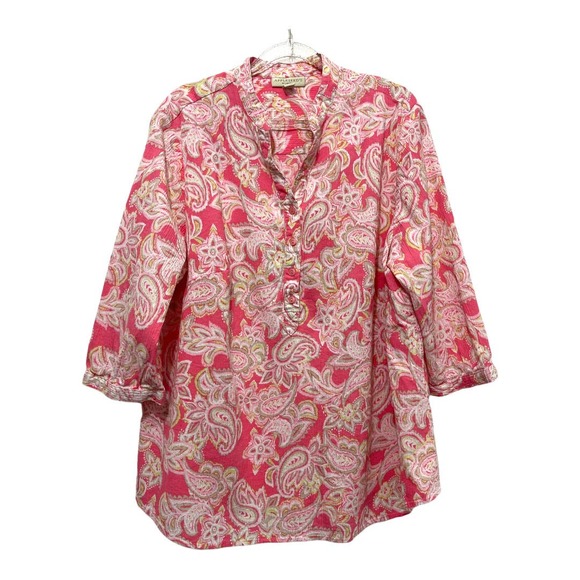 Appleseed's Tops - Appleseed's Paisley 100% Cotton 3/4 Sleeve Top Size 1X, Pink